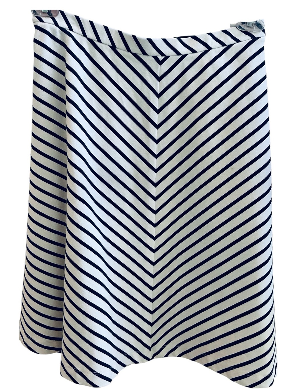 Lands' End Chevron-Striped A-Line Skirt in White and Navy